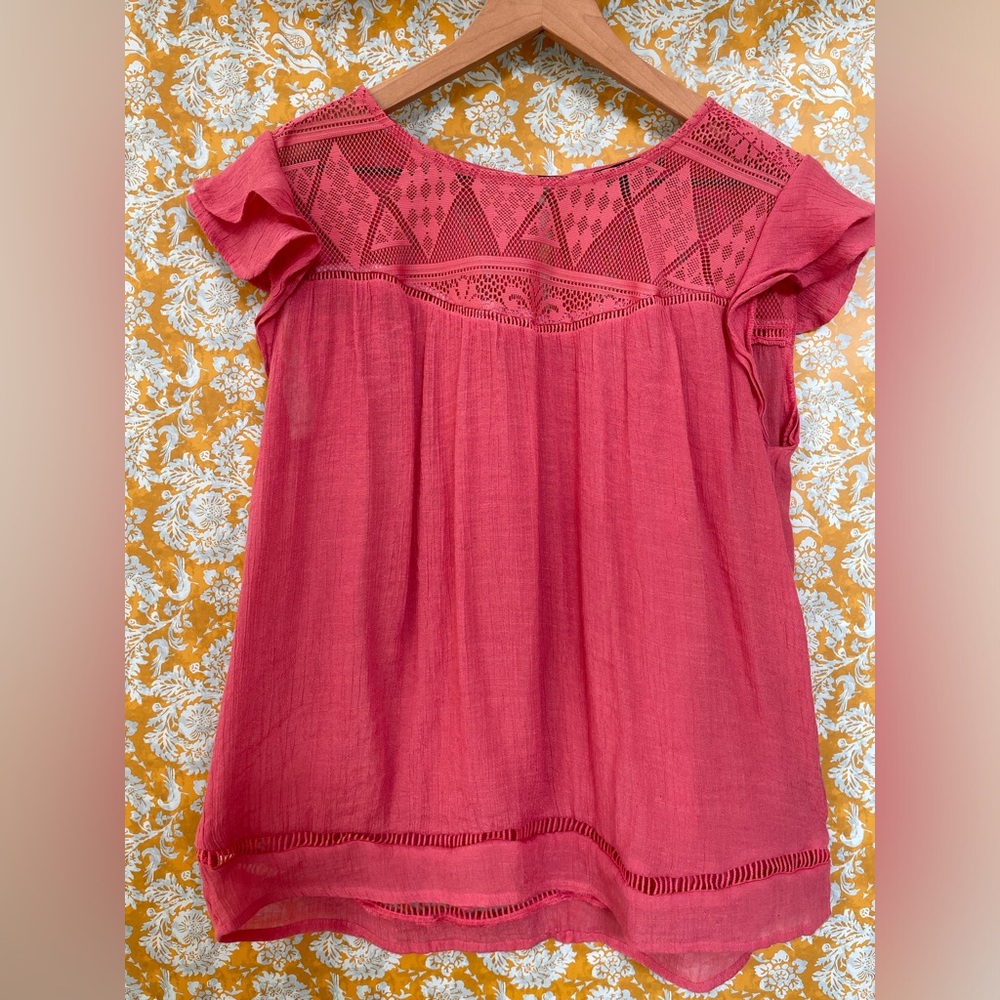 Harve Bernard Pink Flowy Ruffle Sleeve Top